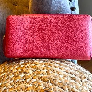 Fossil pink leather zippered wallet